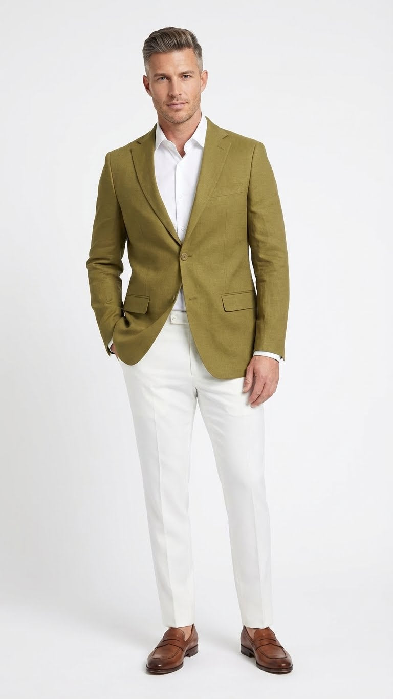 Men’s Olive Green Blazer Sport Coat – Linen Fabric Summer in pistachio sage green