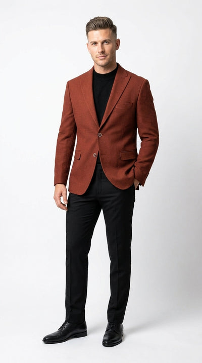 Menβs Rustic Brown Textured Blazer with Notched Lapel, Formal Dress Jacket for Weddings, Parties, Business Look