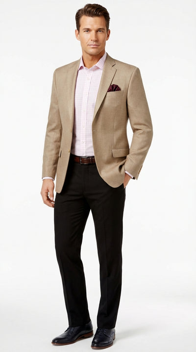 Mens Tan Blazer Sport Coat Classic Fit Beige Dress Jacket for Business, Wedding and Smart Casual Wear