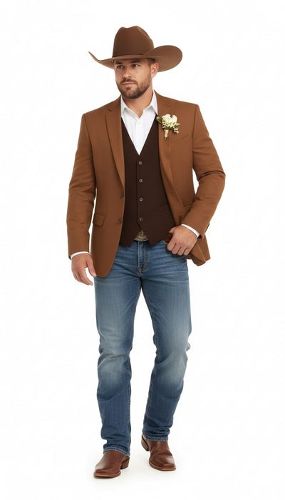 Mens Rust Copper Brown Western Blazer Cowboy Style Classic Tailored Jacket for Weddings, Rodeos and Country Events