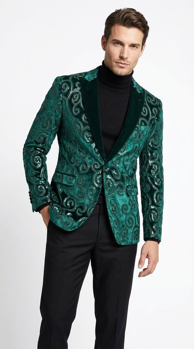 Men’s Emerald Green Paisley Dinner Jacket – Luxury Shawl Lapel Formal Blazer for Prom, Wedding & Tuxedo Events