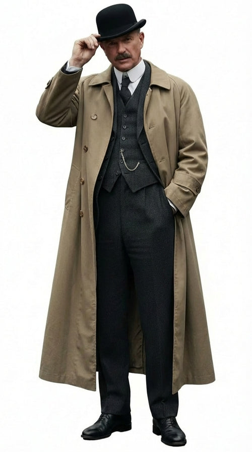 Men's Beige Cotton Trench Coat Suit Package β Classic Long Overcoat