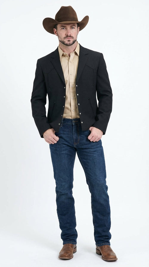 Mens Black Western Blazer Set β Cowboy Style Formal Jacket and Pants Outfit Country Western Suit