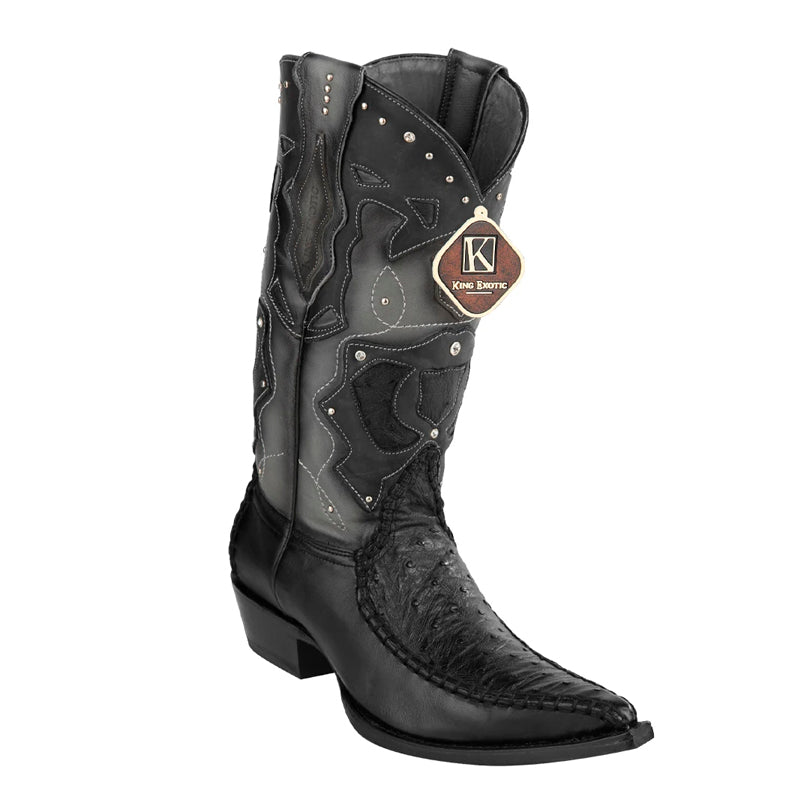 Men's King Exotic Boots Genuine Ostrich 3x Toe Boot - Black (495v20305) - 6 E