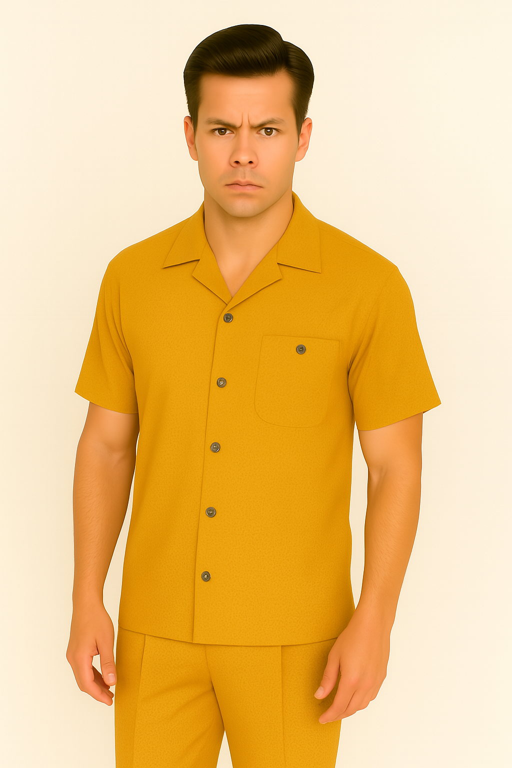 Mens Walking Suit in Color mustard leisure suit causal Matching Shirt and Pants $99 - S/30