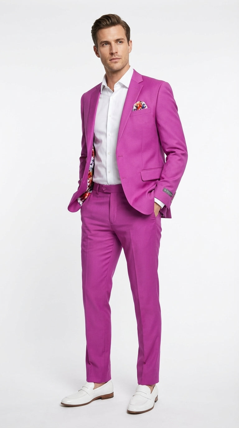 Mens Fuchsia 2 Piece Suit ā Bright Pink Formal Suit for Men Stylish Wedding Party Prom Suit Magento Color