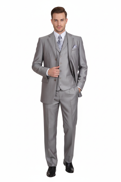 Modern Fit Mens Light Gray 3-Piece Modern Fit Suit with Vest Classic Formal Business and Wedding Attire
