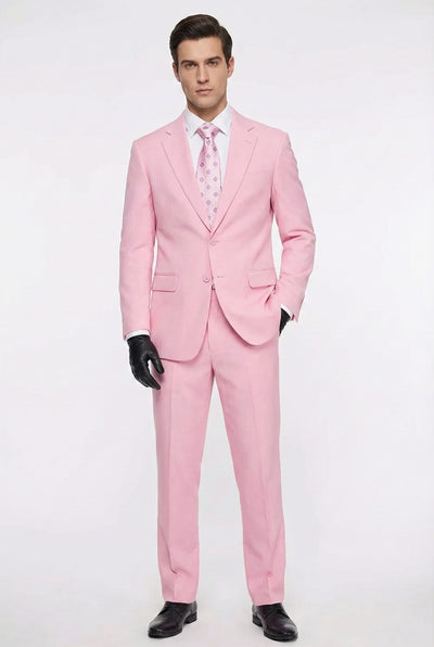Mens Pink Two-Piece Suit Classic Fit Formal Jacket and Tailored Pants