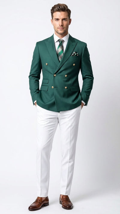 Mens Dark Green Double Breasted Blazer Hunter Olive Green Sport Jacket coat