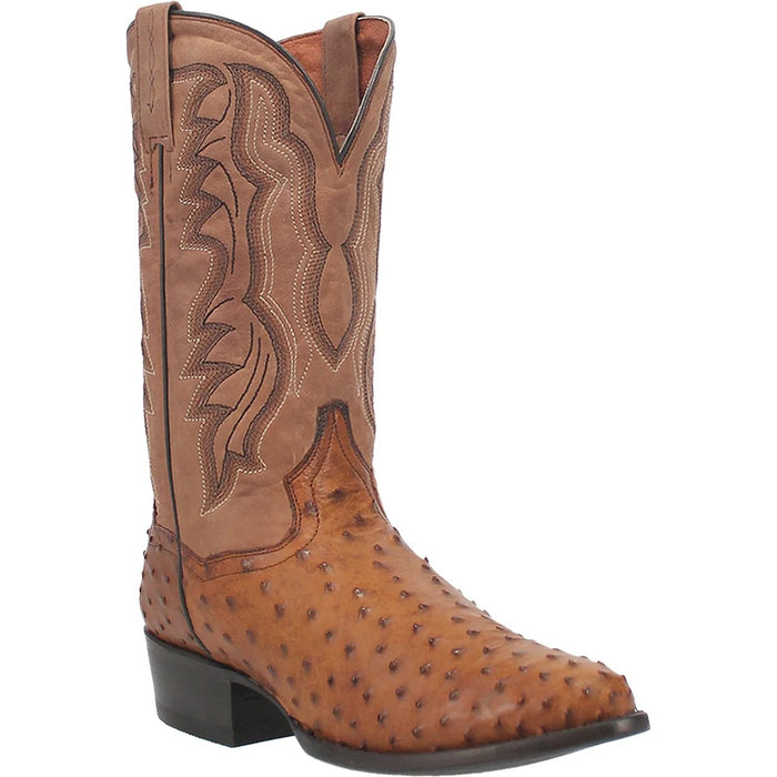 Dan Post Men's Tempe Full Quill Ostrich Round Toe Boots - Saddlebrown - 7D