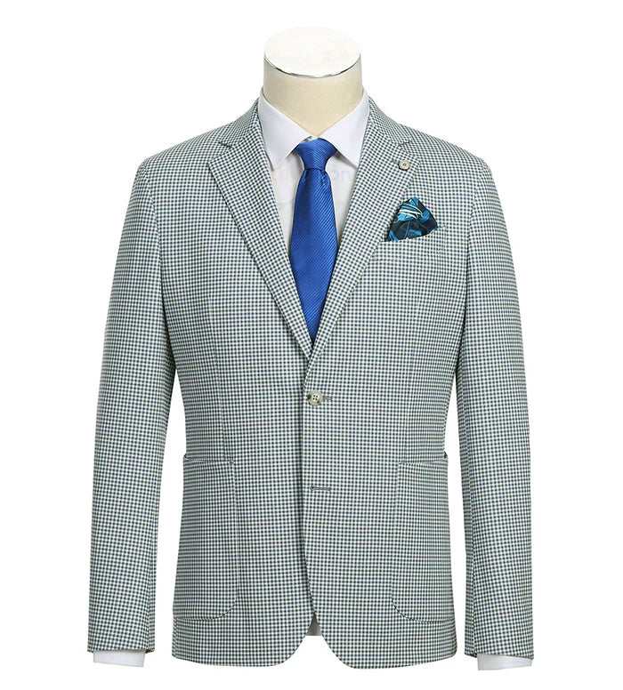 Half Canvas Slim Fit Blazer in Sage Blue Check - 40R