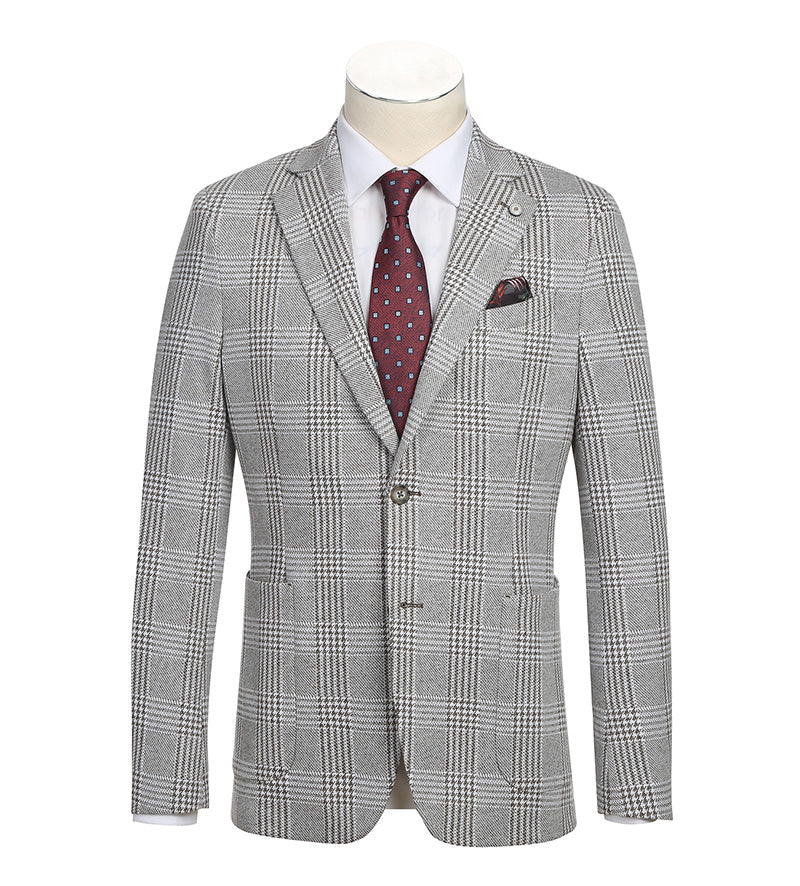 Half Canvas Slim Fit Blazer in Plaid Gray - 38R