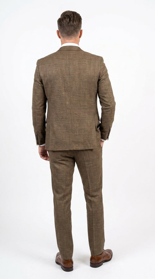 Men's Great Gatsby Brown Checker Plaid Texture 3-Piece Suit β Classic Fit Business, Wedding & Formal Suit Set - Victorian style 1920s