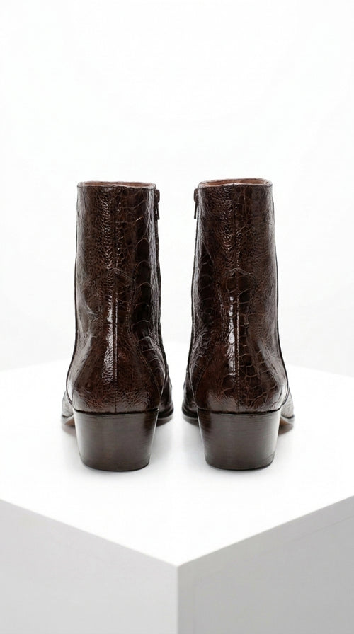 Men’s Brown Cuban Heel Boots – Exotic Ostrich Leg & Ostrich Quill Pointed Toe Dress Boots By Los Altos