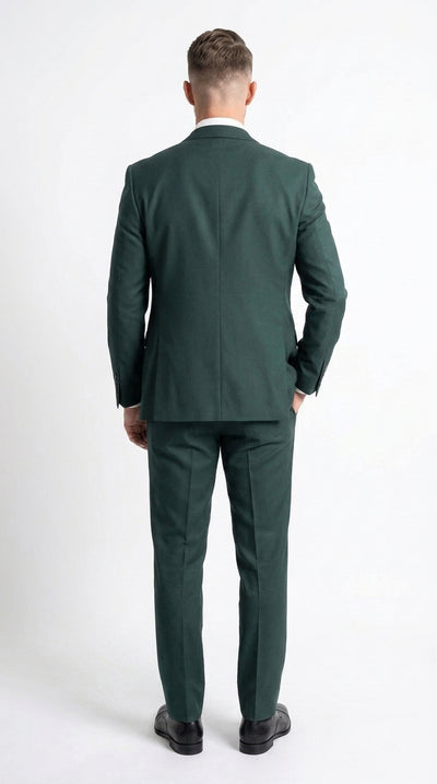 Mens Vitali 3 Piece Suit W/Scoop Vest Hunter Green 3-Piece Suit –, Big Peak Lapel Vest and Pants Modern Fit Two Buttons