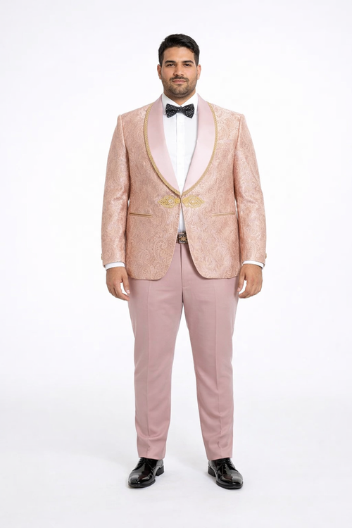 2026 Prom 2026 Special Blush Paisley 2pc Mens Suit by Tazzio pink