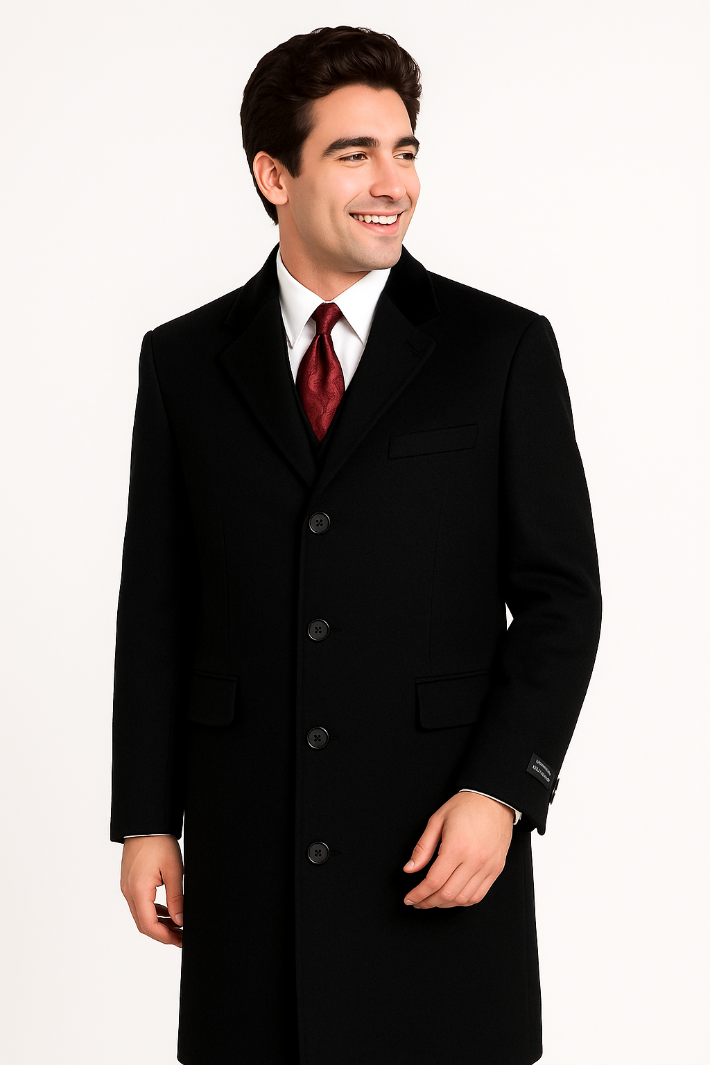 Black Cashmere Chesterfield Overcoat – 1920s Full Length Topcoat - Coat Size 38