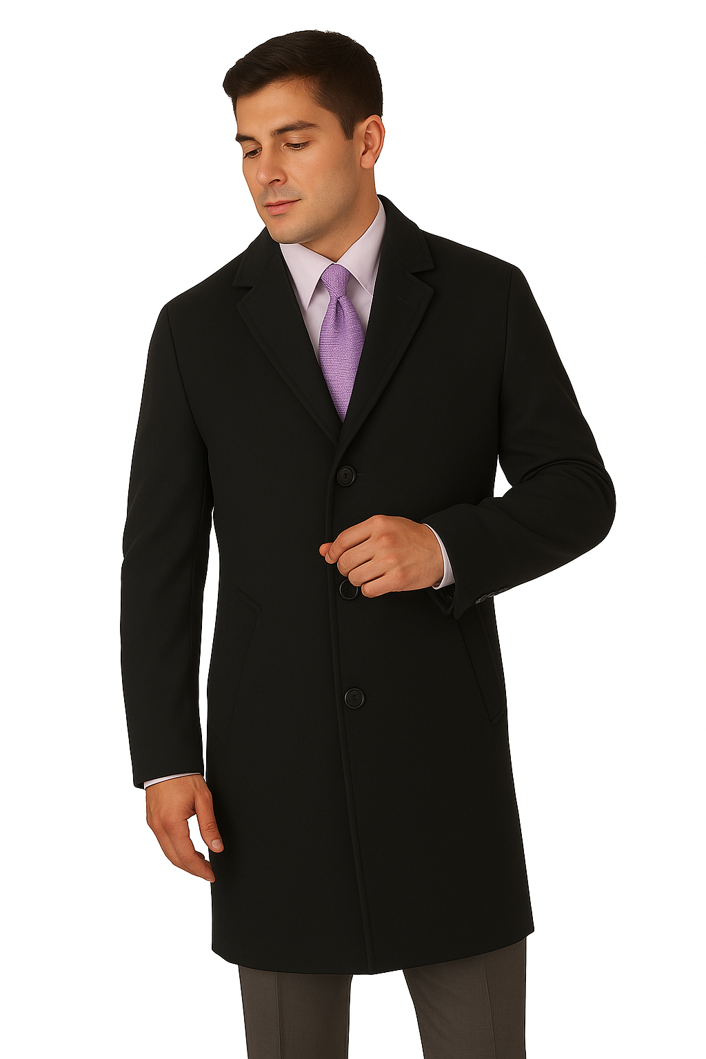 Men's Heavy Wool Overcoat – Classic Full Length Winter Topcoat - 42 Regular