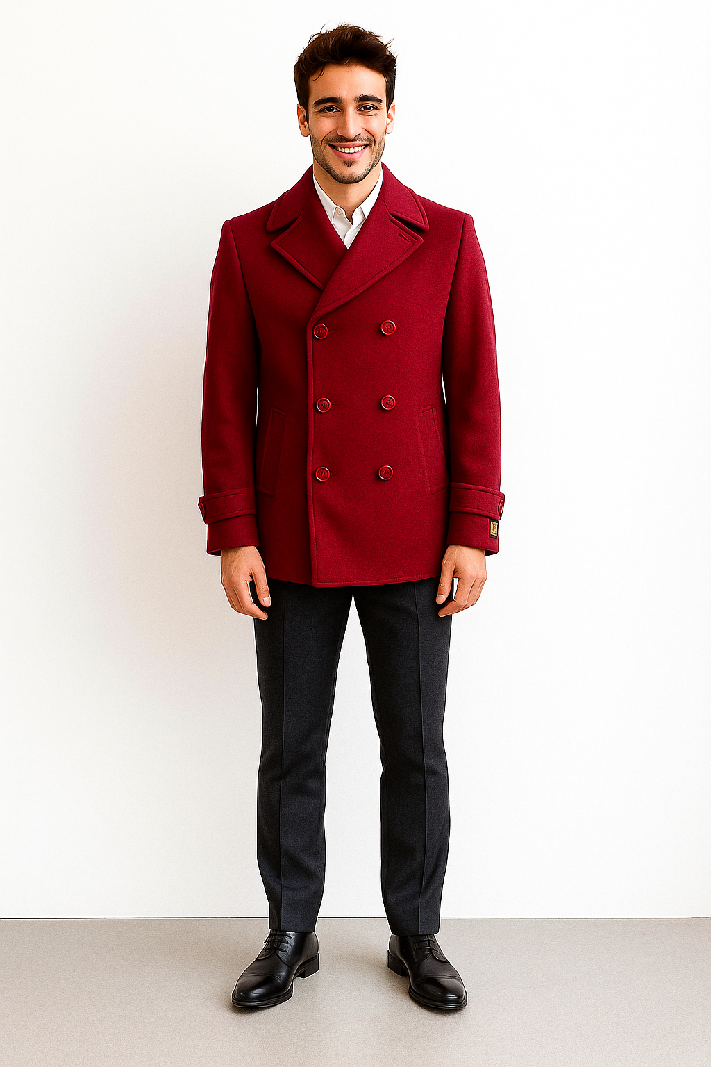 Men's Big & Tall Wool Peacoat – Classic Double Breasted Overcoat Style - Burgundy