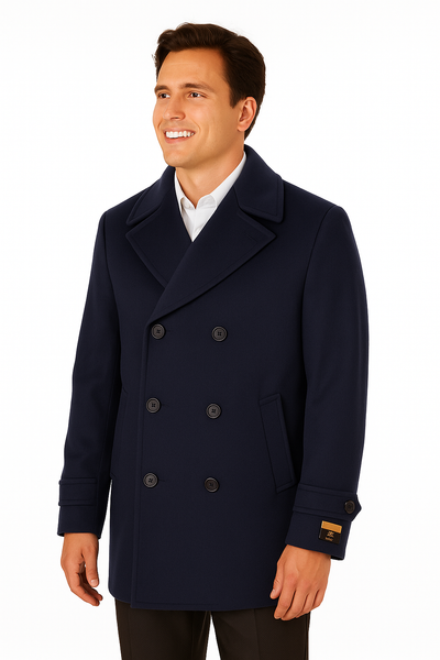 Big & Tall Men's Wool Peacoat Classic Double Breasted Overcoat