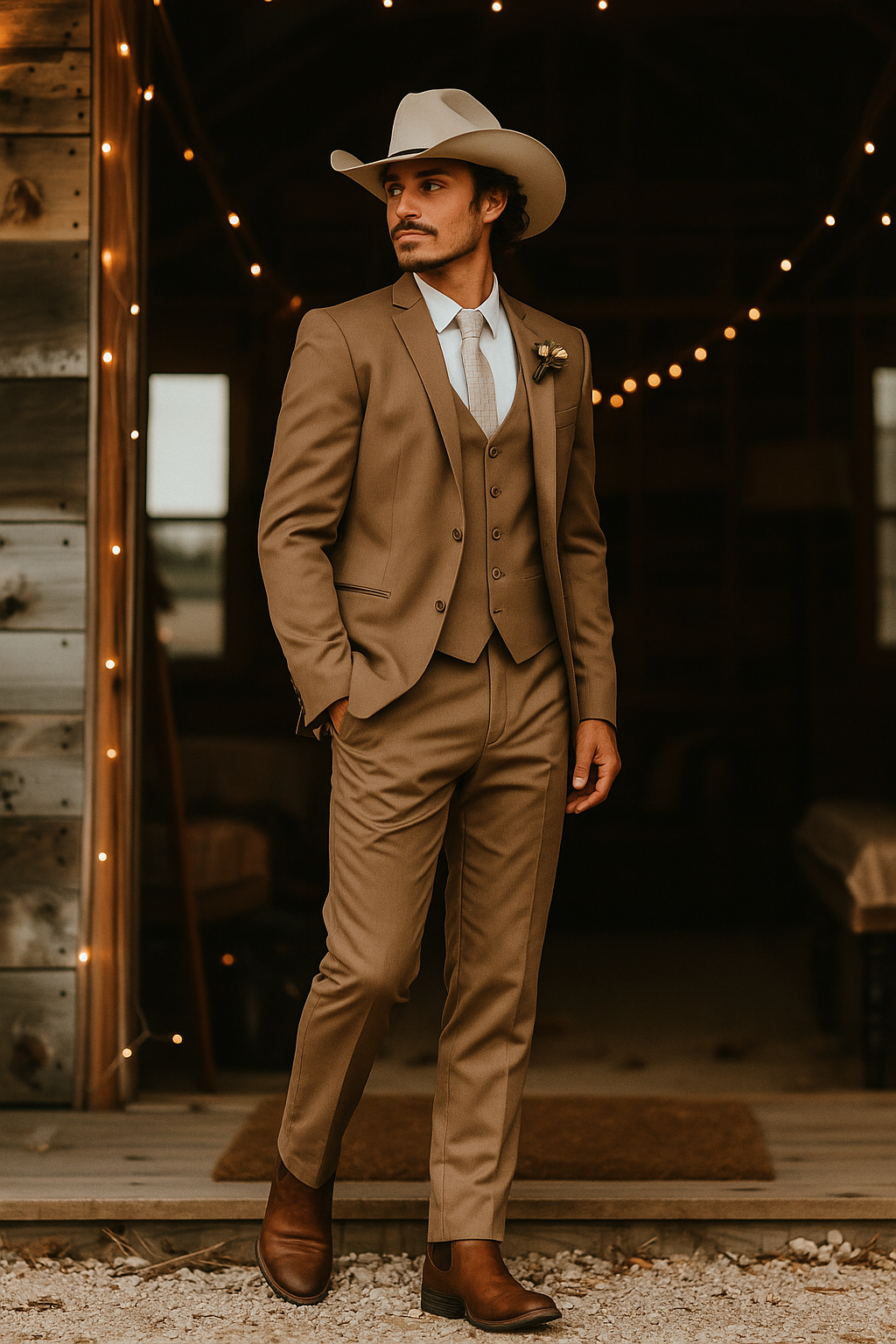 Modern Cowboy Style Suit for Men – Rustic Brown Western Elegance - 34 Short or Extra Small