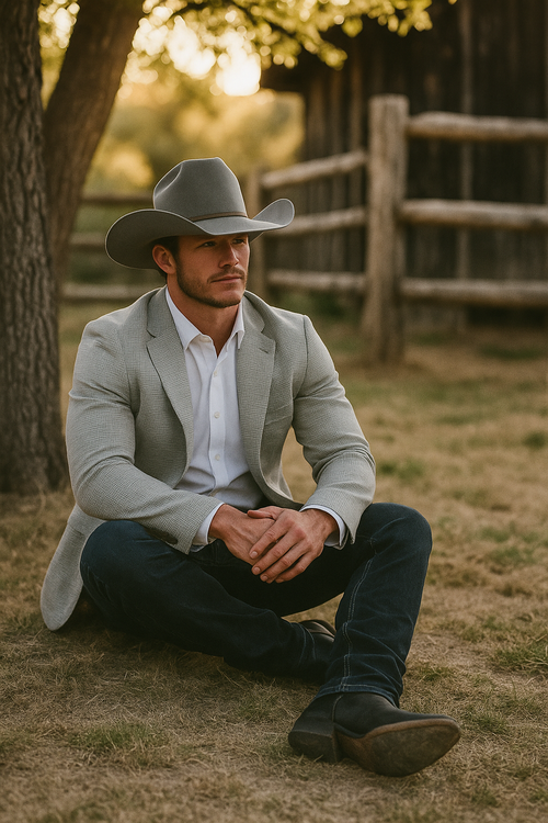 Western Cowboy Blazer for Men – Rugged Grey with Modern Fit