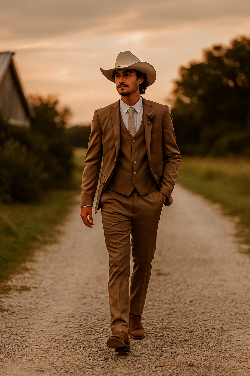 Modern Cowboy Style Suit for Men – Rustic Brown Western Elegance - 34 Short or Extra Small