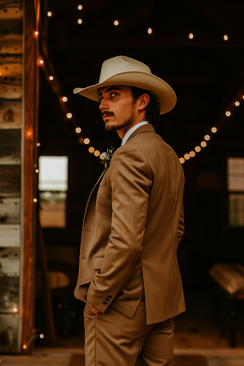 Modern Cowboy Style Suit for Men – Rustic Brown Western Elegance - 34 Short or Extra Small