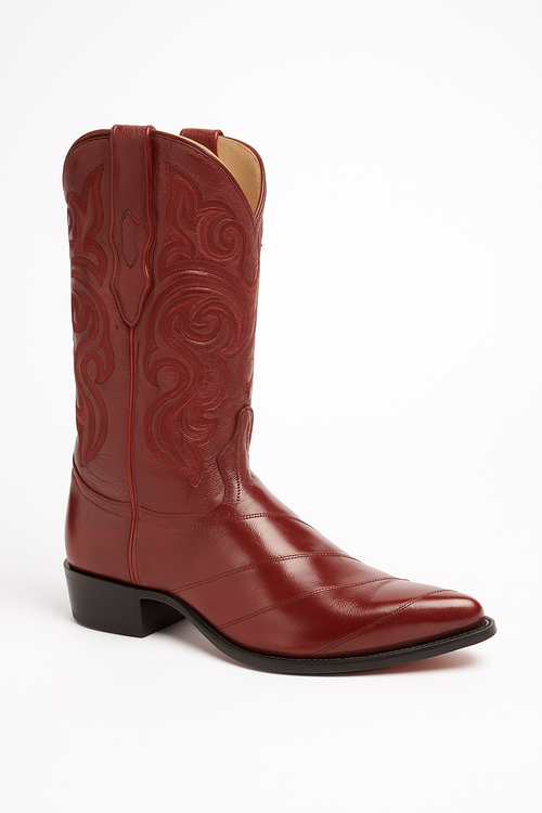Los Altos Men's Burgundy Genuine Eel Skin J-Toe Boots-New Designer Collection