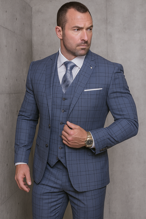 Statement Suits - Plaid Suits - Business Suits Italian Vested Suits Blue