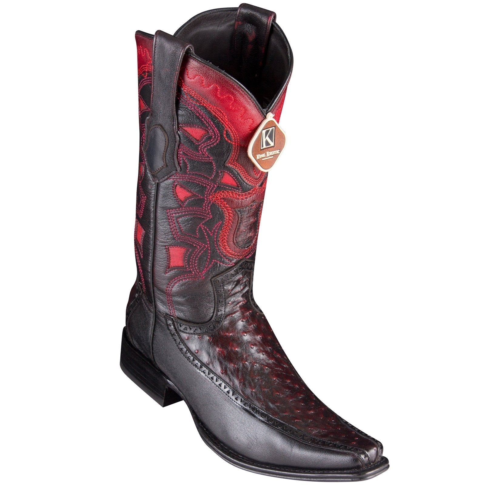 King Exotic Men's Ostrich Black Cherry Cowboy Boots - H76 European Toe - EE