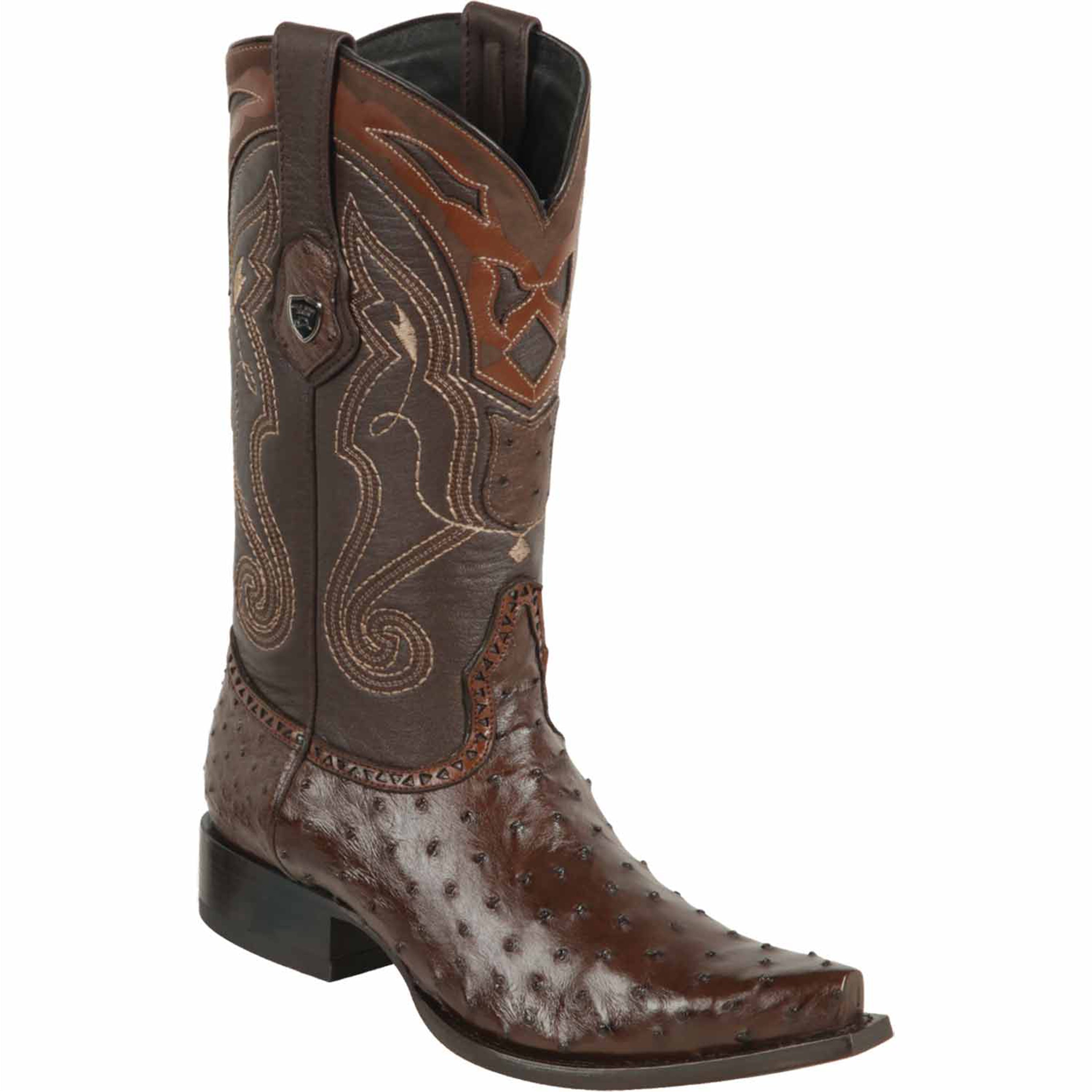 Brown Ostrich Skin Boots Snip Toe - EE
