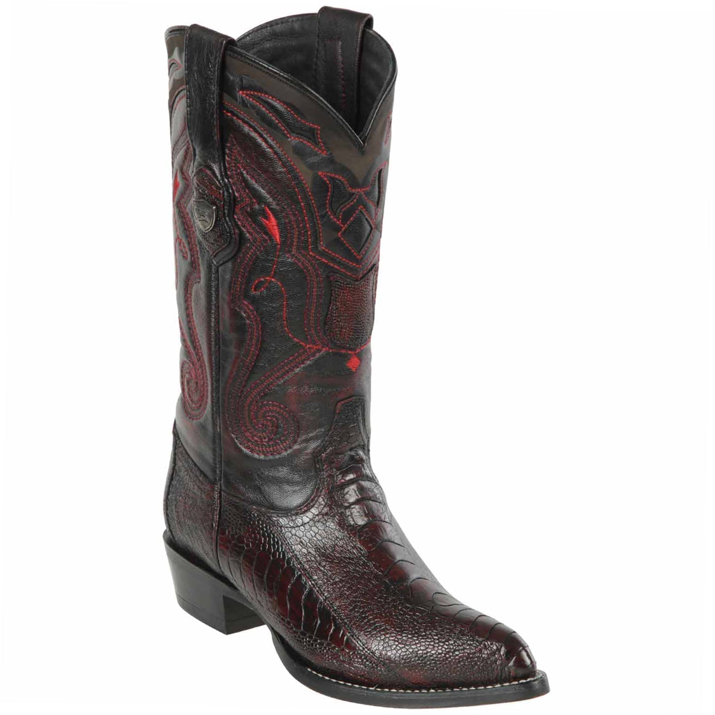 Black Cherry Ostrich Cowboy Boots J-Toe - EE