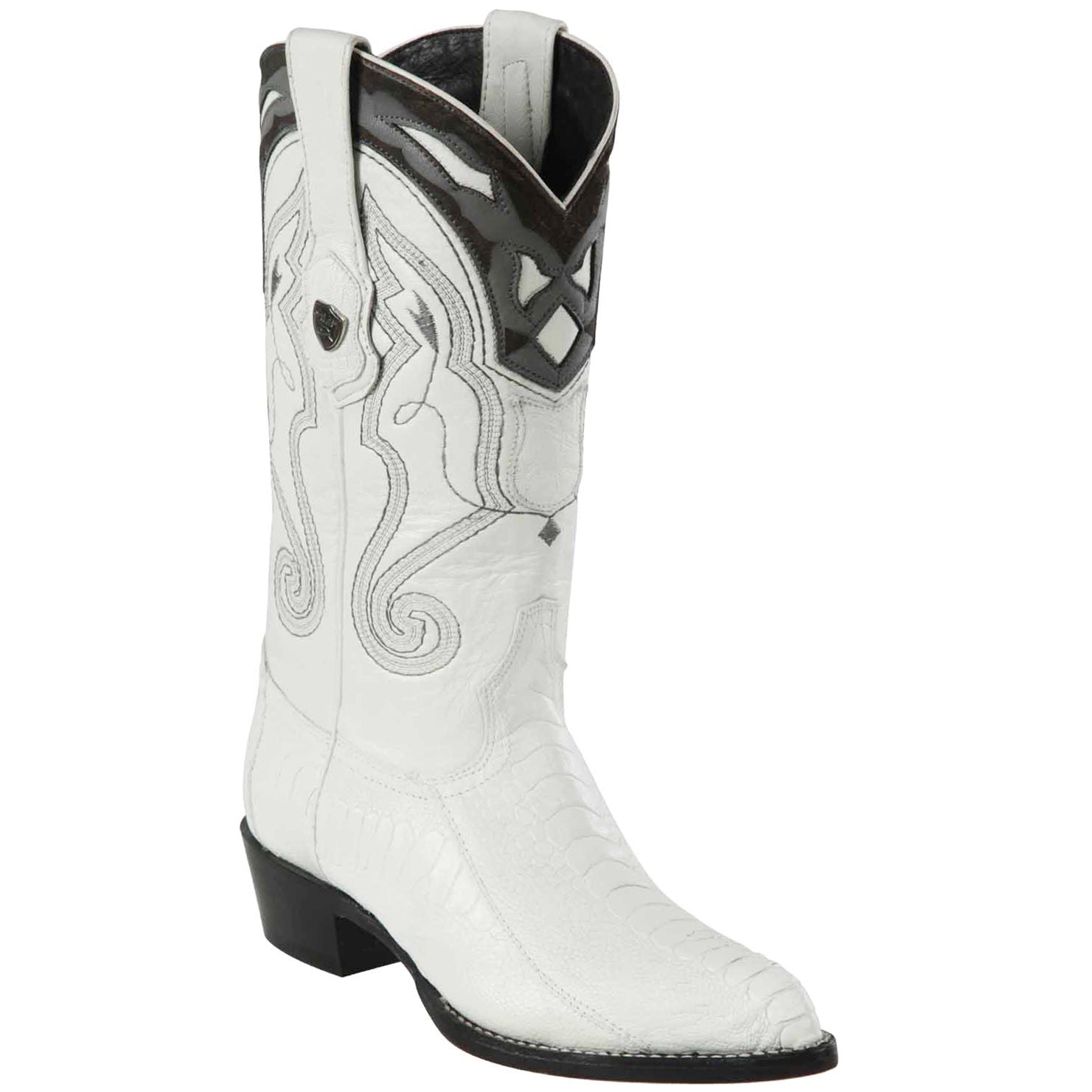 Mens White Ostrich Boots J-Toe - EE