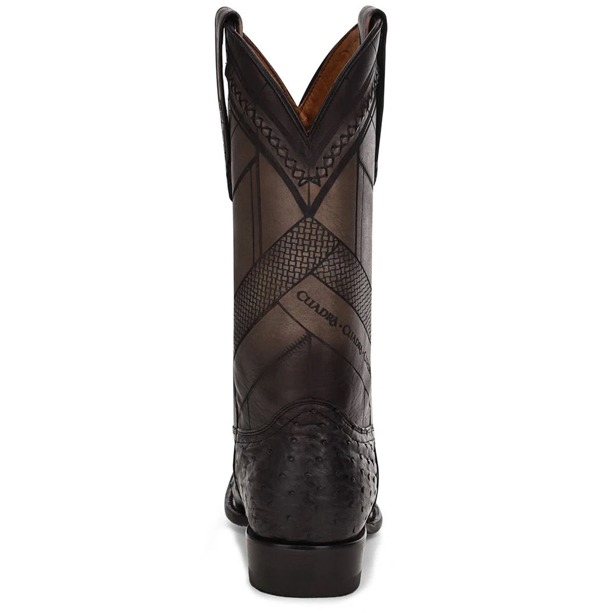 Round Toe Black Ostrich Boot - EE