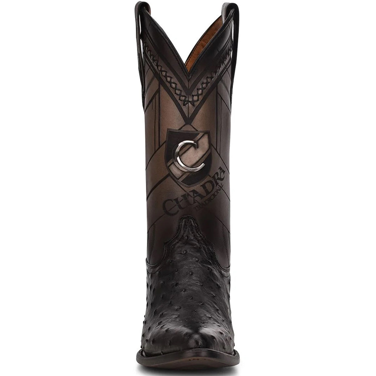 Round Toe Black Ostrich Boot - EE