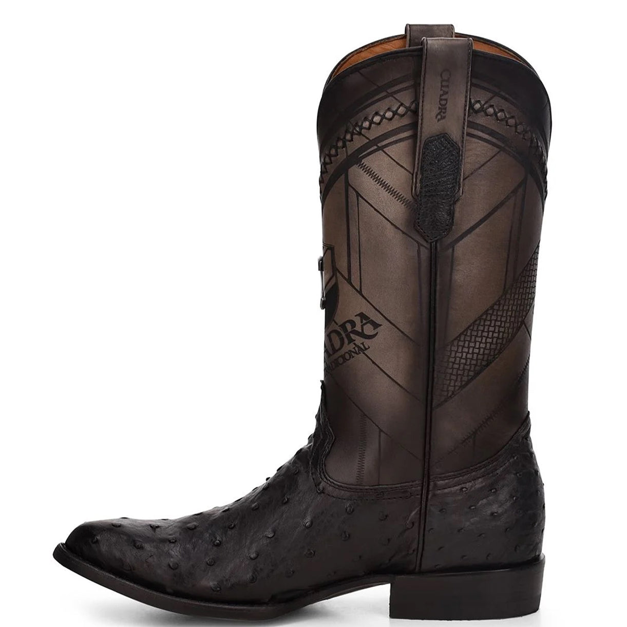 Round Toe Black Ostrich Boot - EE