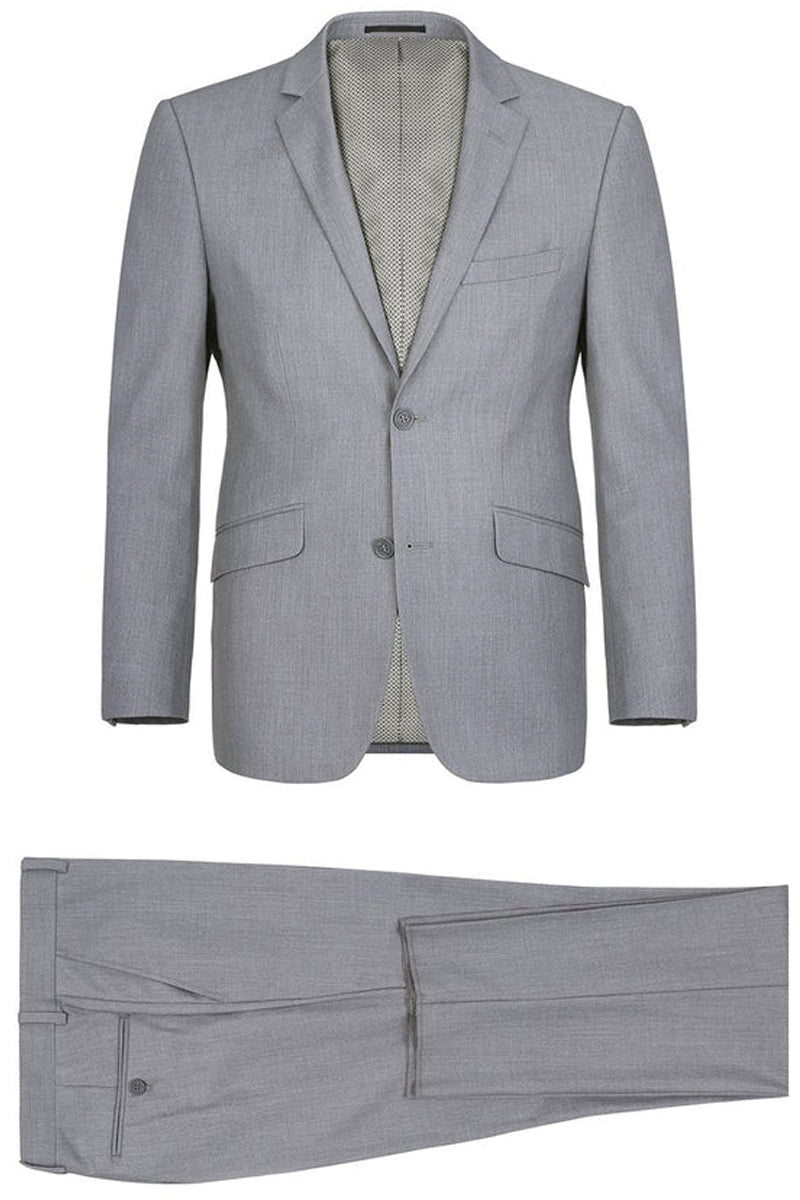 "Men's Slim Fit Two-Button Suit with Hack Pocket - Light Grey"