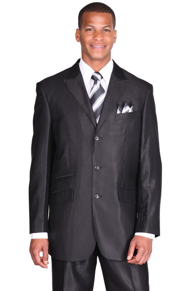 Sharkskin Black Men's Suit - 3 Button Peak Lapel Micro Pinstripe