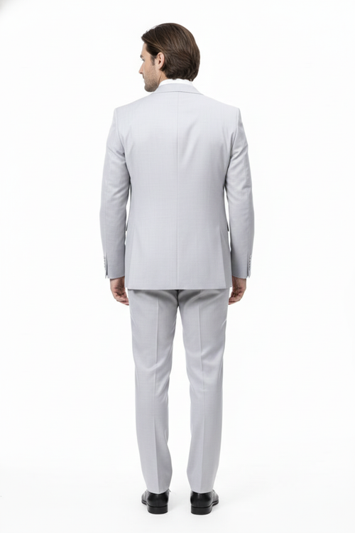 Mens Very Light Gray Three-Piece Wedding Suit 2 Buttons Modern or Slim Fit Ash Bone Color Steel Grey