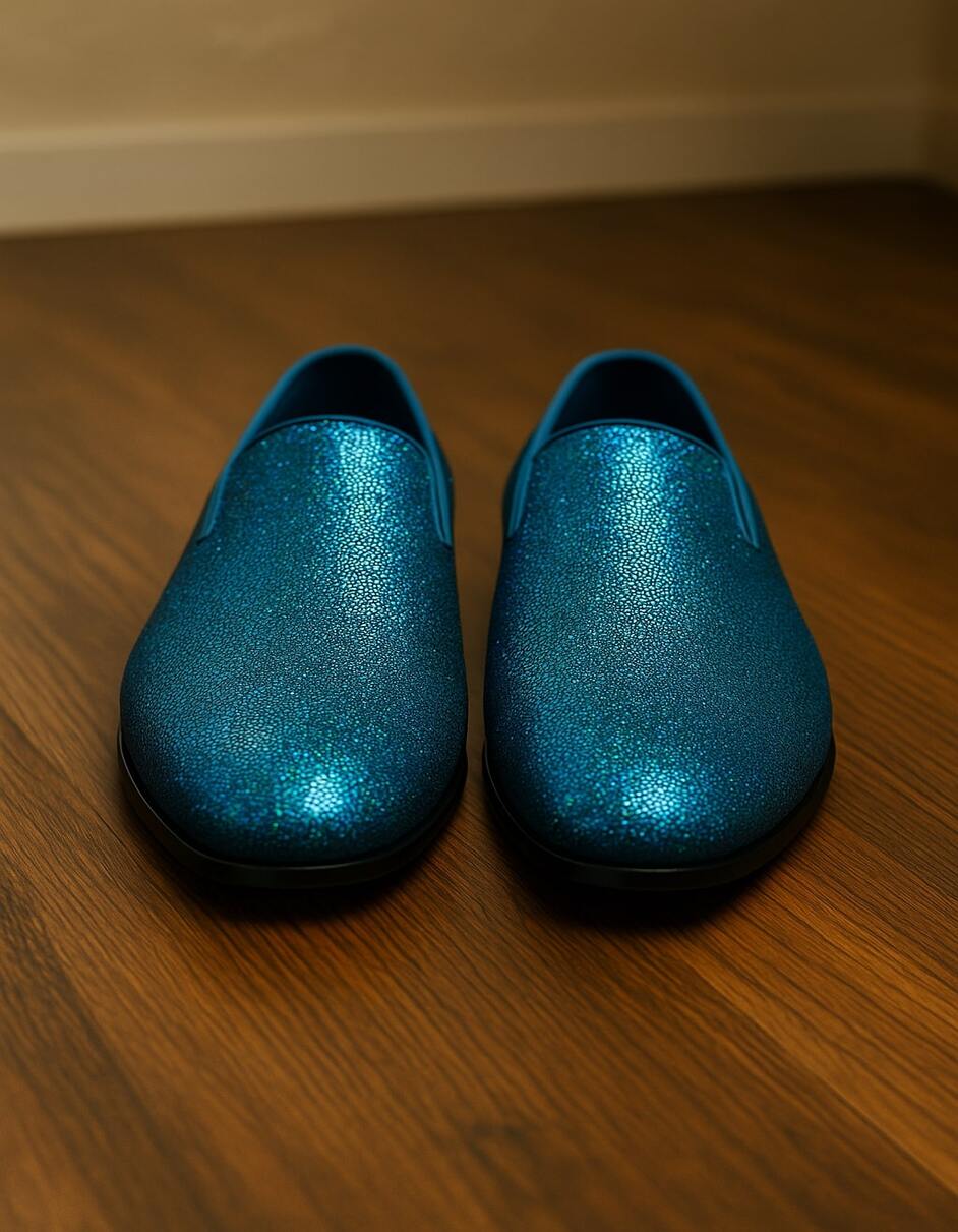 Men's Turquoise Blue Sequin Glitter Loafers – Sparkling Slip-On Party Dress Shoes for Prom, Weddings, and Nightlife - 7 Standard / D / Medium