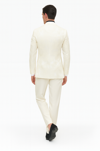 Mens Ivory Floral Embroidered Tuxedo Jacket Elegant Wedding and Party Blazer in Cream Color With Ivory Pants