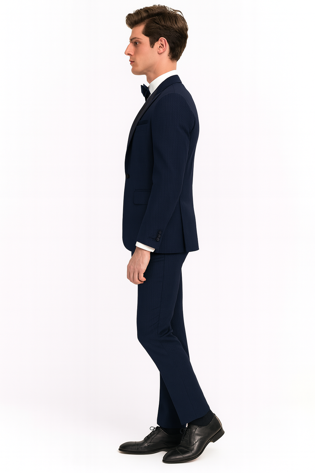 Men’s Navy Blue Tuxedo with Satin Peak Lapel With Matching Color Lapel Sateen – Formal 2 Piece Suit - 36 Short