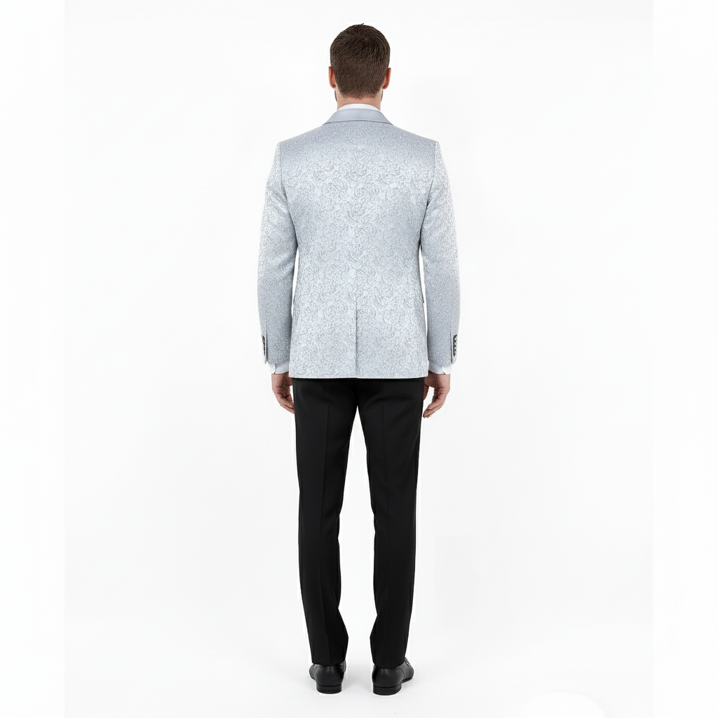 Big and Tall Men’s Silver Gray Paisley Tuxedo Jacket – Satin Shawl Lapel Blazer for Weddings, Proms, and Formal Events - 36 Short