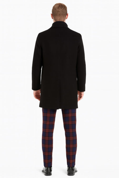 Mens Black Wool Overcoat Classic Single-Breasted Winter Coat for Business and Formal Wear