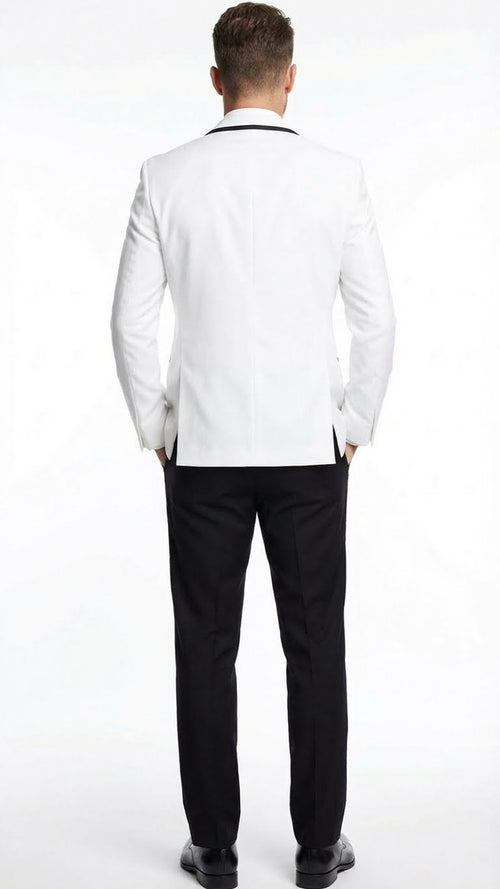 Mens White Blazer with Black Trim | Wedding and Party Formal Blazer Jacket - White Tuxedo Prom Jacket
