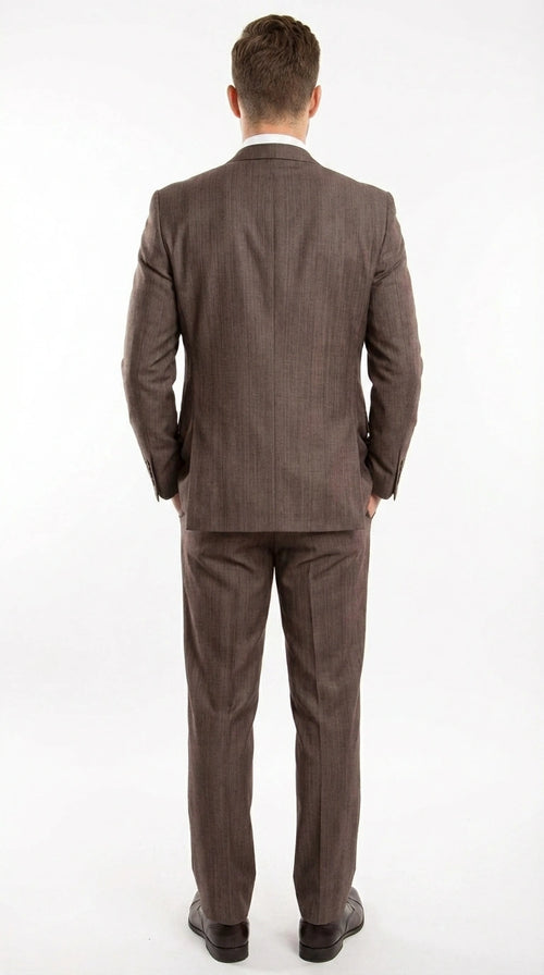 Men’s Brown Sharkskin 3 Piece Suit – Textured Two Button Vested Business Formal Suit for Wedding, Party Wear Vested