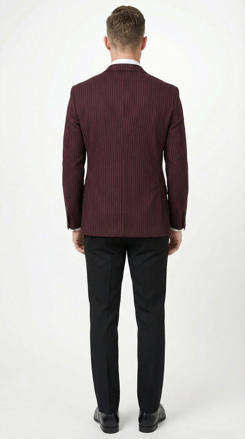 Mens Burgundy Pinstripe Blazer Classic Tailored Formal Jacket for Business, Office and Evening Wear