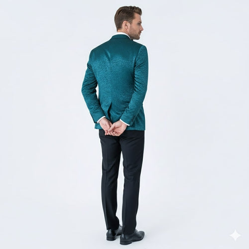 Mens Teal Blue Paisley Tuxedo Jacket Elegant Shawl Lapel Dinner Blazer for Weddings, Prom and Formal Events - Greenish Blue