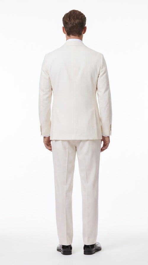 Men’s Ivory Double-Breasted Tuxedo – Gold Button Wedding, Prom and Formal Suit